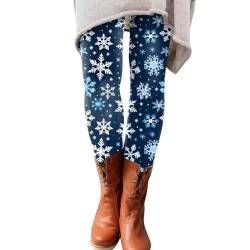 CHENSIYU Thermoleggins für Damen Winter Hosen Weihnachten Muster Schlank Reithose Thermo Strumpfhosen Stretch Gefütterte Leggings Thermostrumpfhose High Waist Fleece Winterleggins (Y3-2-Blue, L) von CHENSIYU