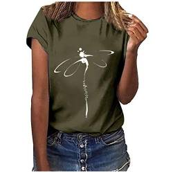 Damen Tshirt Oversize Elegant Frauen Streetwear Sommer Casual Oberteile Basic Tops Kurzarm Vintage Drucken Tunika Shirt V Ausschnitt T-Shirt von CHENSIYU