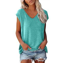 Tshirt Damen Sommer Tops Einfaches Blumendruck T-Shirt Sommerlich Kurzarm Oberteile mit V-Ausschnitt Basic Shirt Pullover Lockere Bequeme Tunika Bluse Shirt Sportshirt Laufshirt von CHENSIYU