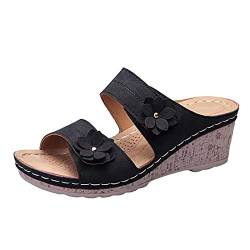 CHENYM Sandalen Damen Blumen Slip On AushöHlen Plateau Freizeitschuhe Outdoorsandalen Atmungsaktive Strandschuhe Rutschfest Strandschuhe Pantoffel Peeptoe RöMersandalen Hausschuhe Badeschlappen von CHENYM