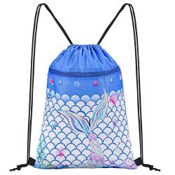 CHEPULA Rucksack mit Kordelzug – Sport Turnbeutel Wasserdicht Strand Schwimmen Schule Reisen Sackpack Mermaid blue von CHEPULA