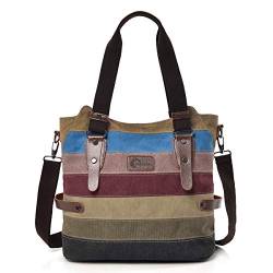 CHEREEKI Damen Handtasche, Canvas Tasche Multi-Color Streifen Umhängetasche, Tote Große Kapazität Shopping Casual Crossbody Hobo Bag von CHEREEKI