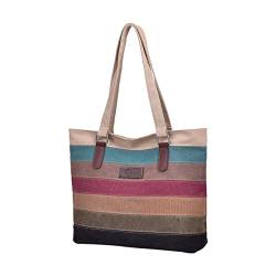 CHEREEKI Tote Bag, Tasche Damen Multi-Color Streifen, Stofftasche für Shopper Schule Arbeit Einkaufen und Reisen von CHEREEKI