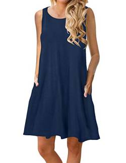 CHERFLY Damen Sommerkleid Casual Kurzes Freizeitkleid Ärmelloses Strandkleid mit Taschen (Navy Blau,L) von CHERFLY