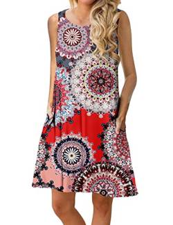 CHERFLY Damen Sommerkleid Casual Kurzes Freizeitkleid Ärmelloses Strandkleid mit Taschen (Rosa Grau,S) von CHERFLY