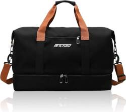 Frauen Turnbeutel, Damen Sport Seesack mit Trocken-Nass-Trennung, Reise Crossbody Tasche Weekender Übernachtungstasche, wasserdichte Reise Duffle Bag, Schwarz, Turnbeutel von CHGANG