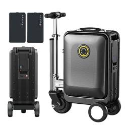 20-Zoll-Elektrogepäck mit 2 Batterien, bemannter fahrbarer Koffer für Erwachsene mit Rahmen aus Aluminiumlegierung für Reisen, abnehmbarer Akku/USB-Anschluss/Smart App, Tragfähigkeit 110kg,Silver von CHHMAELOVE
