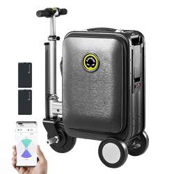 CHHMAELOVE 20-Zoll-Smart-Reitkoffer mit 2 Batterien, elektrisches Gepäck für Erwachsene für die Reise, 73,26 Wh Abnehmbarer Akku/USB-Anschluss/3-Gang-Einstellung, Tragfähigkeit 110 kg,Black von CHHMAELOVE