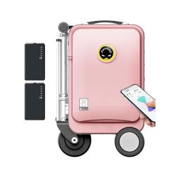 CHHMAELOVE 20-Zoll-Smart-Reitkoffer mit 2 Batterien, elektrisches Gepäck für Erwachsene für die Reise, 73,26 Wh Abnehmbarer Akku/USB-Anschluss/3-Gang-Einstellung, Tragfähigkeit 110 kg,Pink von CHHMAELOVE