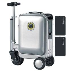 CHHMAELOVE 20-Zoll-Smart-Reitkoffer mit 2 Batterien, elektrisches Gepäck für Erwachsene für die Reise, 73,26 Wh Abnehmbarer Akku/USB-Anschluss/3-Gang-Einstellung, Tragfähigkeit 110 kg,Silver von CHHMAELOVE