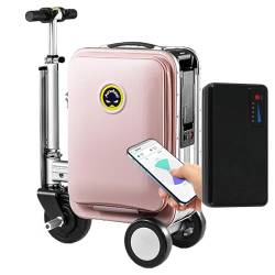 SE3S 20-Zoll-smart reitgepäck mit 73,26 Wh abnehmbarem Akku, bemannter fahrbarer Koffer für Erwachsene mit Rahmen aus Aluminiumlegierung für Reisen, USB-Anschluss/App, Tragfähigkeit 110 kg,Pink von CHHMAELOVE