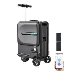 SE3miniT 26L Smart-Reitkoffer mit 2xBatterien, motorisiertes Gepäck für Erwachsene, abnehmbarer Akku, Stange aus Aluminiumlegierung, USB-Ladeanschluss, Smart App, 3-Gang, Tragfähigkeit 110kg,Black von CHHMAELOVE