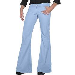 CHIACJYRSEDK 70er Jahre Karneval Disco Hosen Herren Schlaghose 60er 70er Glockenhose Vintage Denim Hose Jeans Bell Bottom Hose Outfits Ausgestellte Hose für Herren Übergröße Retro Jeans Himmelblau M von CHIACJYRSEDK