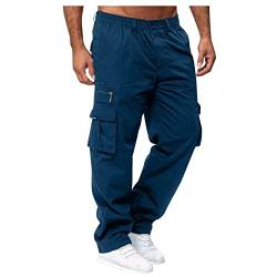 CHIACJYRSEDK Cargohose Herren Baggy Vintage Wanderhose Stretch Cargo Hose Relaxed Fit Freizeithose Herren Outdoorhose mit Reißverschlusstasche Jogginghose mit Knopfleiste Bequeme Cargohose Blau XXL von CHIACJYRSEDK