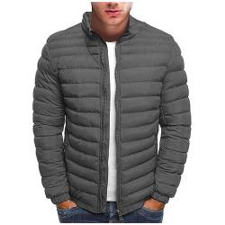 CHIACJYRSEDK Daunenjacke Herren Winterjacke Herren Warm Stehkragen Leichte Steppjacke Schlanker Wintermantel Mit Outwear Jacke Herbst Winter Pufferjacke Herren Reißverschluss Warme Mantel 2-Grau XL von CHIACJYRSEDK