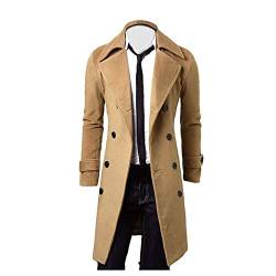 CHIACJYRSEDK Herren Mantel Wintermantel Lang Slim Fit Wollmantel Business Herrenmantel mit Stehkragen Warm Outdoor Trenchcoat Jacken Lässig Oberbekleidung Mäntel Winter Khaki XL von CHIACJYRSEDK