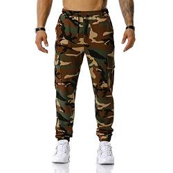 CHIACJYRSEDK Jogginghose Herren Camouflage Cargohose Herren Baumwolle Vintage Militär Trainingshose Sporthose Herren mit Seitentaschen Cargo Hose Tarnmuster Tapered Chino Hose Armeegrün L von CHIACJYRSEDK