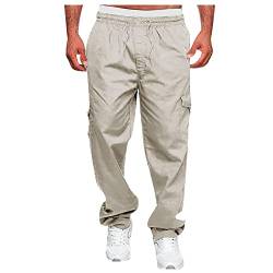 CHIACJYRSEDK Jogginghose Herren Cargohose Herren Baggy Freizeithose Herren mit Seitentaschen Hosen Herren Relaxed Fit Wanderhose Herren Outdoorhose Herren Weites Bein 2-Beige 3XL von CHIACJYRSEDK