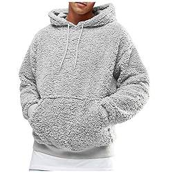 CHIACJYRSEDK Pullover Herren Hoodie Herren Teddy Fleece Pullover Herren mit Taschen Warmer Kapuzenpullover Plüsch Hoodie Sweatshirt Langarm Outdoor Fleece Pullover Grau 3XL von CHIACJYRSEDK