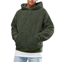 CHIACJYRSEDK Pullover Herren Hoodie Herren Teddy Fleece Pullover Herren mit Taschen Warmer Kapuzenpullover Plüsch Hoodie Sweatshirt Langarm Outdoor Fleece Pullover Grün L von CHIACJYRSEDK