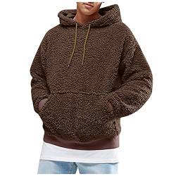 CHIACJYRSEDK Pullover Herren Hoodie Herren Teddy Fleece Pullover Herren mit Taschen Warmer Kapuzenpullover Plüsch Hoodie Sweatshirt Langarm Outdoor Fleece Pullover Kaffee S von CHIACJYRSEDK