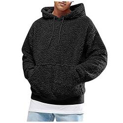 CHIACJYRSEDK Pullover Herren Hoodie Herren Teddy Fleece Pullover Herren mit Taschen Warmer Kapuzenpullover Plüsch Hoodie Sweatshirt Langarm Outdoor Fleece Pullover Schwarz XL von CHIACJYRSEDK