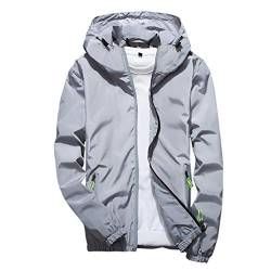 Regenjacke Herren Reflektierende Jacke mit Kapuze Leichte Fahrrad Softshelljacke Herren Wasserdicht Pullover Packbare Windjacke Atmungsaktive Softshelljacke für Wandern Laufen Outdoor Grau 3XL von CHIACJYRSEDK