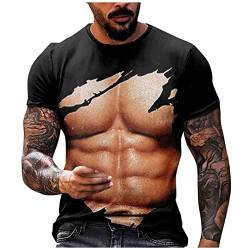 T Shirt Herren 3D Druck Muskelshirts Herren Lustige T-Shirt für Männer Sport Tshirts Herren Tee Shirt mit Rundhalsausschnitt Sommer Beiläufige Grafik Kurzen Ärmeln Tops L-3XL Schwarz L von CHIACJYRSEDK