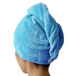 CHIC-CHIC 1pc Haartrockentuch Haarhandtuch Haar Turban Aufsetzen Einwickeln Zuknöpfen Haarpunzel weich bequem Wasseraufnahme (Blau) von CHIC-CHIC