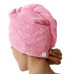 CHIC-CHIC 1pc Haartrockentuch Haarhandtuch Haar Turban Aufsetzen Einwickeln Zuknöpfen Haarpunzel weich bequem Wasseraufnahme (Rosa) von CHIC-CHIC