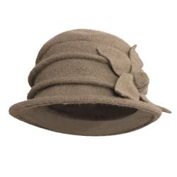 CHIC-CHIC Damen Wannen Hut Elegant Vintage Wintermütze Blumen Trilby Hut Billycock Derby (Khaki) von CHIC-CHIC