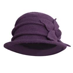 CHIC-CHIC Damen Wannen Hut Elegant Vintage Wintermütze Blumen Trilby Hut Billycock Derby (Lila) von CHIC-CHIC