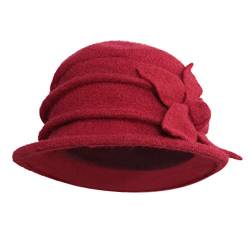 CHIC-CHIC Damen Wannen Hut Elegant Vintage Wintermütze Blumen Trilby Hut Billycock Derby (Rot) von CHIC-CHIC