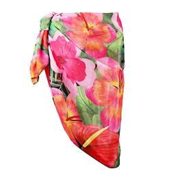 CHIC DIARY Damen Sarong Strand Cover Up Sommer Strand Röcke Urlaub Chiffon Badeanzug Wickelschal, rosa blume, onesize von CHIC DIARY