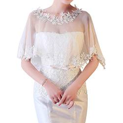 CHIC DIARY Elegant Brautkleid Umhang Spitze Tüll Cape Retro Lace Stola Boleros für Abendkleid Cocktaikleid von CHIC DIARY