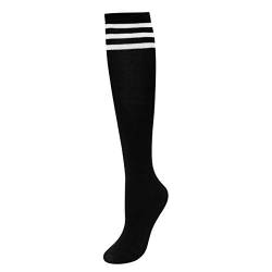 CHIC DIARY Kniestrümpfe Damen Mädchen Fußball Sport Socken College Cheerleader Kostüm Strümpfe Cosplay Streifen, Strumpf, schwarz Gr. One size von CHIC DIARY