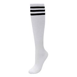 CHIC DIARY Kniestrümpfe Damen Mädchen Fußball Sport Socken College Cheerleader Kostüm Strümpfe Cosplay Streifen Strumpf, Weiß Schwarz Streifen, Einheitsgröße von CHIC DIARY