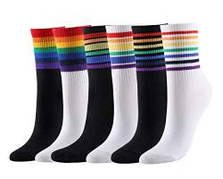 CHIC DIARY Regenbogen Streifen Socken Damen Rainbow Bunte Gestreifte Strümpfe Sportsocken Fun-Socken Fasching Karneval Kostüm von CHIC DIARY