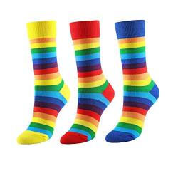 CHIC DIARY Regenbogen Strümpfe Damen Rainbow Bunte Streifen Socken Sportsocken Cheerleader Fasching Kostüm, Größe 35-40 von CHIC DIARY
