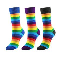 CHIC DIARY Regenbogen Strümpfe Damen Rainbow Bunte Streifen Socken Sportsocken Cheerleader Fasching Kostüm, Größe 35-40 von CHIC DIARY