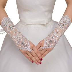 CHIC DIARY Weiß Brauthandschuhe Fingerlos Spitze Handschuhe Elegant Vintage Abendhandschuhe Braut Hochzeit Accessoires von CHIC DIARY