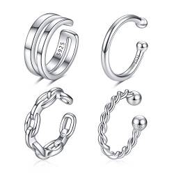 4Pcs Ear Cuff Set Damen Ohrmanschette Ohrringe 925 Sterling Silber Earcuffs Set Helix Knorpel Ohrmanschette Ohne Ohrloch Wickelohrring Fakepircings Ohr Cuffs Ohrklemme von CHIC & ARTSY