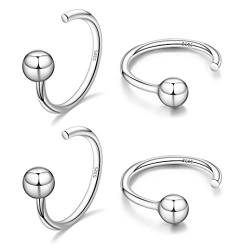 4mm halber Reifen Ohrringe Set 925 Sterling Silber Ball Huggies Hoop Ohrringe für Frauen 2 Paar kleine Ball Hug Hoop Ohrringe Double Pierced Hugger Hoop Ohrring Set von CHIC & ARTSY