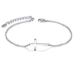 CHIC & ARTSY Kreuz Armband 925 Sterling Silber seitliches Kreuz christliche Armbänder für Frauen Glaube katholisches Armband religiöse Armbänder verstellbar von CHIC & ARTSY