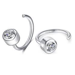 CHIC & ARTSY Zierliche Hug Creolen, 925er Sterlingsilber, künstlicher Edelstein, Huggie-Hoop-Ohrringe, synthetischer Feueropal/Türkis/Mondstein/CZ, winzige Kreolen für Frauen, Metall, Zirkonia von CHIC & ARTSY