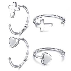 Huggie Hoop Ohrringe 925 Sterling Silber Kreuz Halb Hoop Ohrringe Herz Umarmer Hoop Ohrringe für Frauen Offene Hoop Ohrringe 2 Paare von CHIC & ARTSY