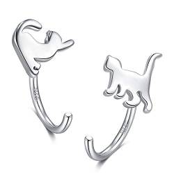 Katze Ohrringe 925 Sterling Silber Huggie Hoop Ohrringe Katze Hoop Ohrringe Kitty Open Hoop Ohrringe für Frauen Asymmetrie Hug Hoop Ohrringe von CHIC & ARTSY