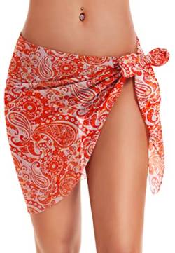 Badeanzug Coverups für Frauen Sarong Strand Bikini Wrap Sheer Short Rock Chiffon Schal für Bademode, Boho Rot, Small von CHICGAL