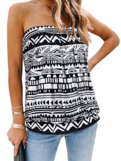 CHICGAL Damen Tube Tops Sommer Casual Bandeau Tank Casual Trägerlose Bluse Schulterfrei Tunika Shirts, Boho Schwarz Weiß, Mittel von CHICGAL