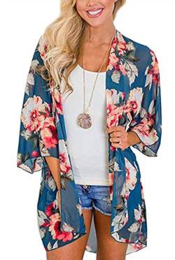 Damen Kimono-Cardigan mit Blumenmuster, Puffärmel, lockerer Überzug - mehrfarbig - XXX-Large von CHICGAL